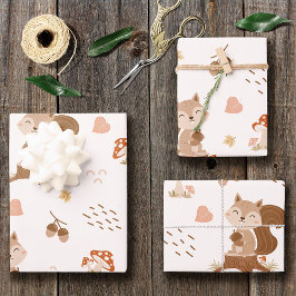 Cute Squirrel Woodland Forest Pattern Inpakpapier Vel
