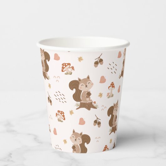 Cute Squirrel Woodland Forest Pattern Papieren Bekers (Achterkant)