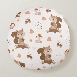 Cute Squirrel Woodland Forest Pattern Rond Kussen