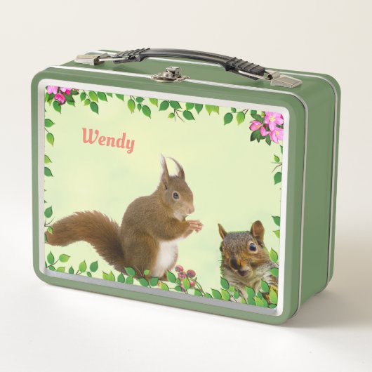 Cute Squirrels & Apple Flowers on Light Green (Voorkant)