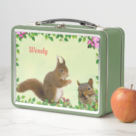Cute Squirrels & Apple Flowers on Light Green