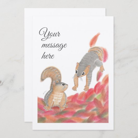 Cute Squirrels Fall Flat bericht / Dank je kaart (Voorkant / Achterkant)