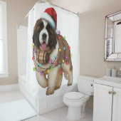 Cute St. Bernard Dog Funny Xmas Holiday Gift Douchegordijn (In situ)