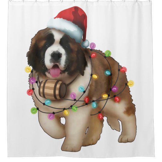 Cute St. Bernard Dog Funny Xmas Holiday Gift Douchegordijn (Voorkant)