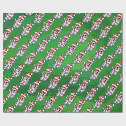 Cute St. Bernard in Pet Pattern on Green Cadeaupapier (Vlak)