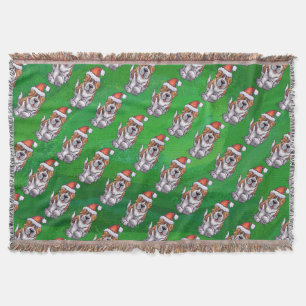Cute St. Bernard in Pet Pattern on Green Deken