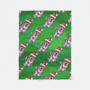 Cute St. Bernard in Pet Pattern on Green Fleece Deken