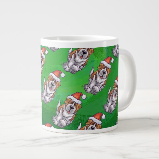 Cute St. Bernard in Pet Pattern on Green Grote Koffiekop (Voorkant rechts)