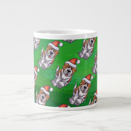 Cute St. Bernard in Pet Pattern on Green Grote Koffiekop (Voorkant)