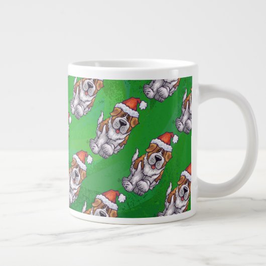 Cute St. Bernard in Pet Pattern on Green Grote Koffiekop (Rechts)