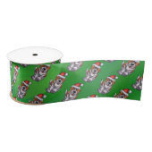 Cute St. Bernard in Pet Pattern on Green Satijnen Lint (Spoel)