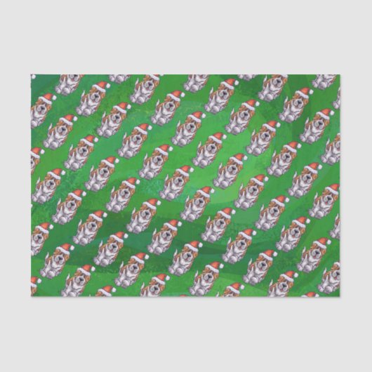 Cute St. Bernard in Pet Pattern on Green Tissuepapier (Voorkant)