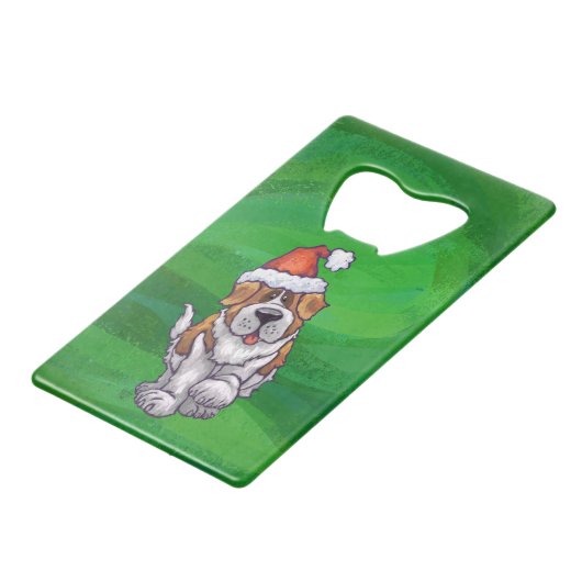 Cute St. Bernard in Santa Hat op Green Creditkaart Flessenopener (Voorkant Gekanteld)