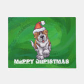 Cute St. Bernard in Santa Hat op Green Deurmat (Voorkant)