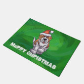 Cute St. Bernard in Santa Hat op Green Deurmat (Schuin)