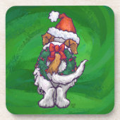 Cute St. Bernard in Santa Hat op Green Drankjes Onderzetter (Voorkant)