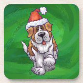 Cute St. Bernard in Santa Hat op Green Drankjes Onderzetter (Voorkant)