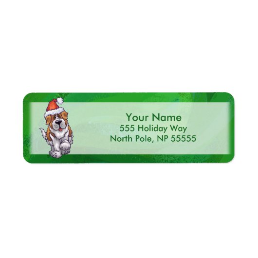 Cute St. Bernard in Santa Hat op Green Etiket (Voorkant)