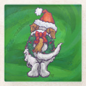 Cute St. Bernard in Santa Hat op Green Glazen Onderzetter (Voorkant)
