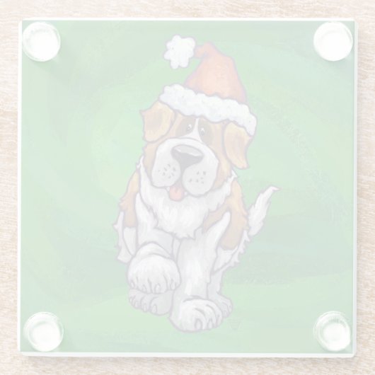 Cute St. Bernard in Santa Hat op Green Glazen Onderzetter (Achterkant)
