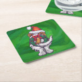 Cute St. Bernard in Santa Hat op Green Kartonnen Onderzetters (Schuin)