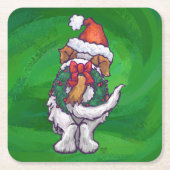 Cute St. Bernard in Santa Hat op Green Kartonnen Onderzetters (Voorkant)