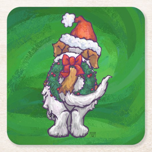 Cute St. Bernard in Santa Hat op Green Kartonnen Onderzetters (Voorkant)