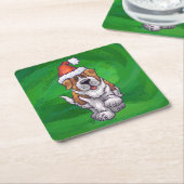 Cute St. Bernard in Santa Hat op Green Kartonnen Onderzetters (Schuin)