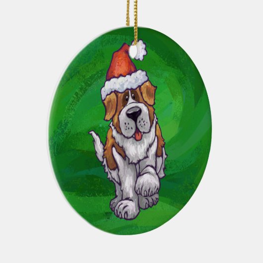 Cute St. Bernard in Santa Hat op Green Keramisch Ornament (Rechts)