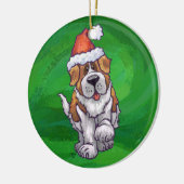 Cute St. Bernard in Santa Hat op Green Keramisch Ornament (Links)