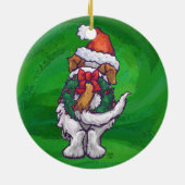 Cute St. Bernard in Santa Hat op Green Keramisch Ornament (Achterkant)