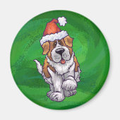 Cute St. Bernard in Santa Hat op Green Magneet (Voorkant)