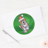 Cute St. Bernard in Santa Hat op Green Ronde Sticker (Envelop)