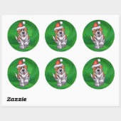 Cute St. Bernard in Santa Hat op Green Ronde Sticker (Vel)