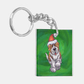 Cute St. Bernard in Santa Hat op Green Sleutelhanger (Voorkant Links)