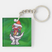 Cute St. Bernard in Santa Hat op Green Sleutelhanger (Achterkant)