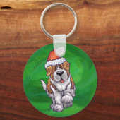 Cute St. Bernard in Santa Hat op Green Sleutelhanger (Voorkant)