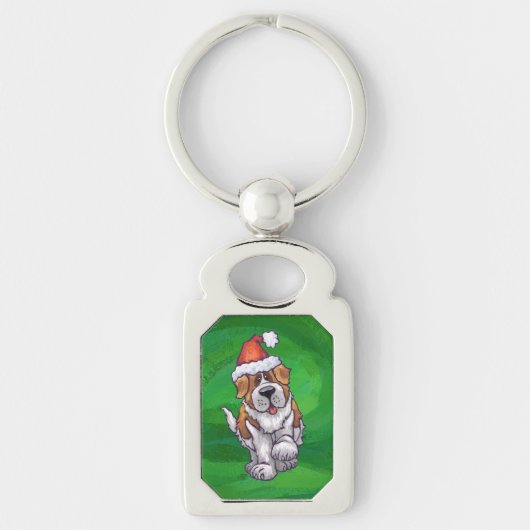 Cute St. Bernard in Santa Hat op Green Sleutelhanger (Voorkant)