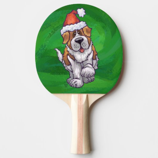 Cute St. Bernard in Santa Hat op Green Tafeltennisbatje (Voorkant)