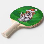 Cute St. Bernard in Santa Hat op Green Tafeltennisbatje (Voorkant Gekanteld)