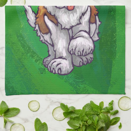 Cute St. Bernard in Santa Hat op Green Theedoek (Gevouwen)