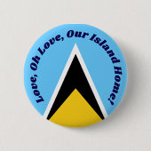 Cute St Lucian Flag Blue Yellow Anthem Phrase Text Ronde Button 5,7 Cm (Voorkant)