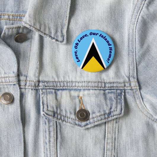 Cute St Lucian Flag Blue Yellow Anthem Phrase Text Ronde Button 5,7 Cm (In situ)