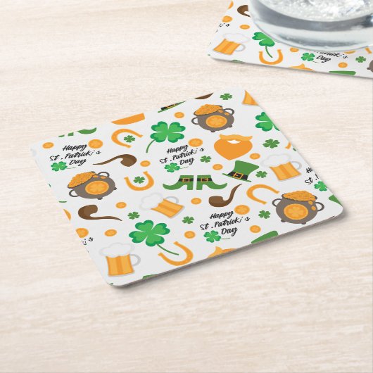 Cute St. Paddy's Day Irish Thmed Pattern Kartonnen Onderzetters (Schuin)