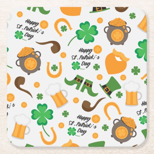 Cute St. Paddy's Day Irish Thmed Pattern Kartonnen Onderzetters (Voorkant)