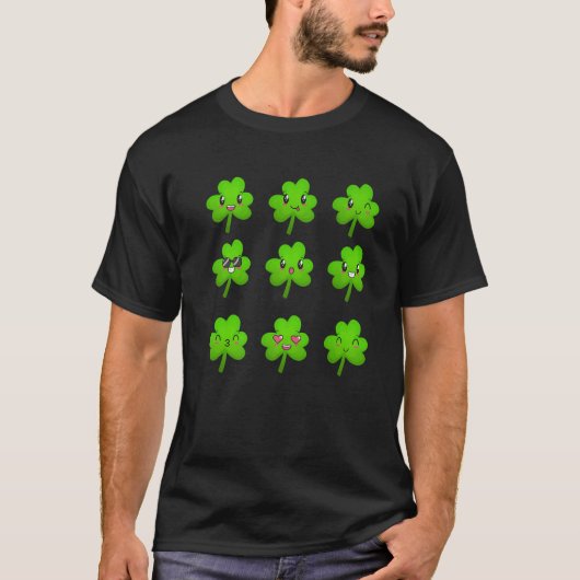 Cute St Patrick Clovers Faces Shamrocks Irish Boys T-shirt (Voorkant)