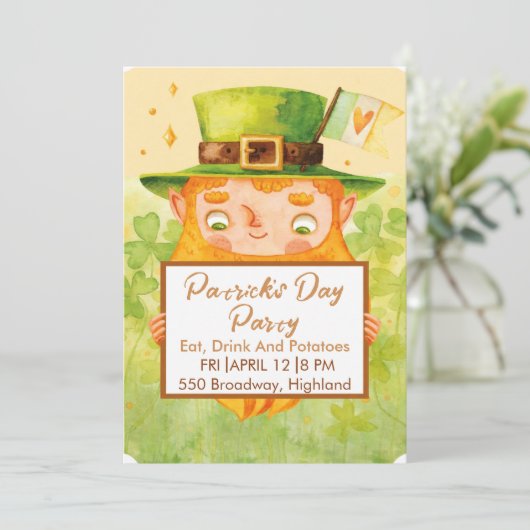 Cute St. Patrick’s Day Party Invitation Kaart (Staand voorkant)