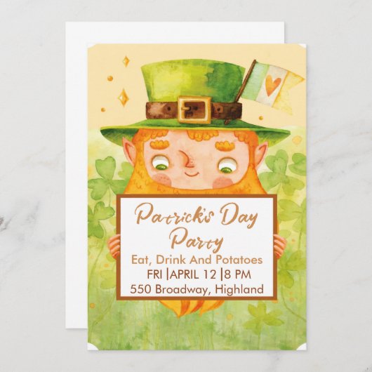 Cute St. Patrick’s Day Party Invitation Kaart (Voorkant / Achterkant)