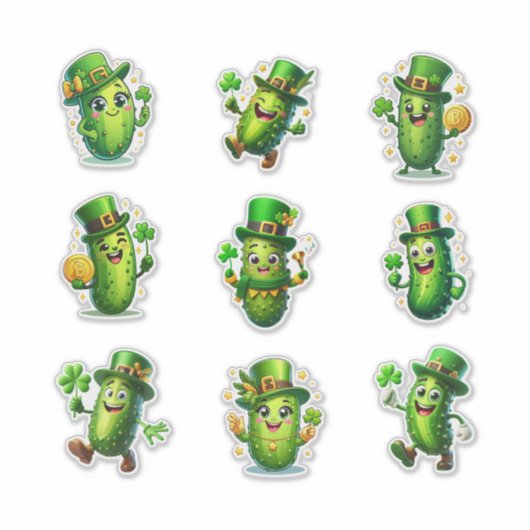 Cute St. Patrick’s Day Pickle Characters Sticker (Voorkant)