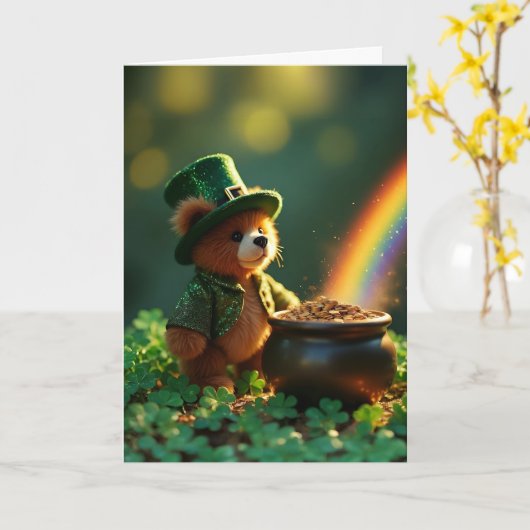 Cute St. Patrick’s Day Teddy Bear Kaart (Gele Bloem)